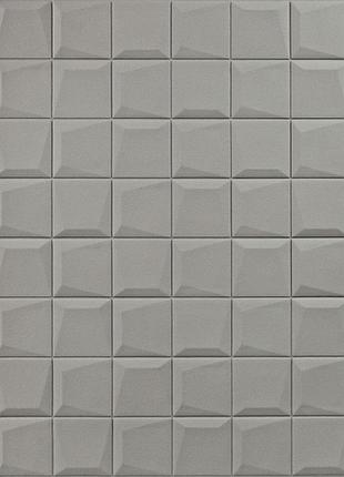 Самоклеящаяся стеновая 3d панель кожа светло-серая (квадрады) 600х600х6мм