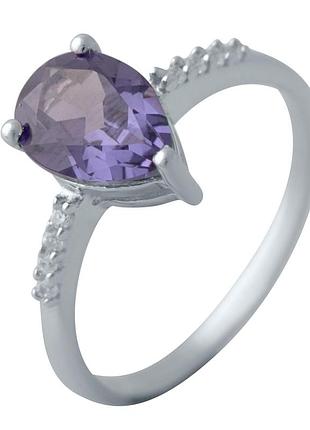 Серебряное кольцо с искусственным александритом 2.462ct, родированное, проба 925, размер 18, камень хамелеон