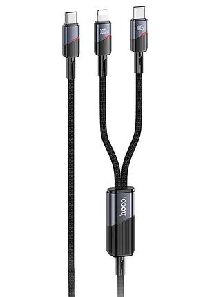 Дата кабель hoco u139 2in1 type-c to lightning/type-c 100w (1.2m) black