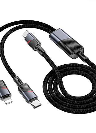 Дата кабель hoco u139 2in1 type-c to lightning/type-c 100w (1.2m) black 2