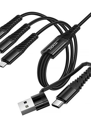 Дата кабель hoco x123 victory 6in1 usb/type-c to lightning/type-c/microusb 3a (1m) black