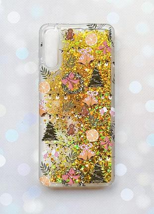 Чохол з плаваючими золотими блискітками на samsung galaxy a50 (2019) a505f новорічний фон (принт 425)