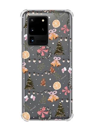 Чохол з потовщеними кутами на samsung galaxy s20 ultra новорічний фон (принт 425)
