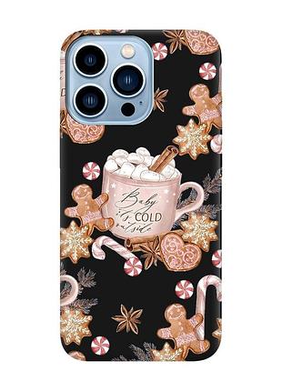 Матовый черный чехол на apple iphone 13 pro max новогодний фон (принт 426)