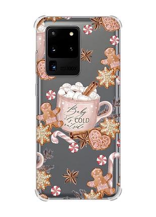 Чехол с утолщёнными углами для samsung galaxy s20 ultra новогодний фон (принт 426)