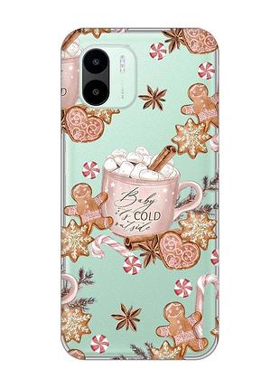 Прозрачный чехол на xiaomi redmi a1 новогодний фон (принт 426)
