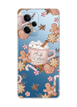 Прозрачный чехол на xiaomi redmi note 12 5g новогодний фон (принт 426)