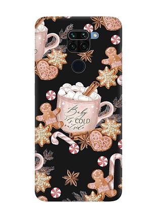 Матовий чорний чохол на xiaomi redmi note 9 новорічний фон (принт 426)