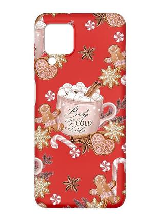 Матовый красный чехол на samsung galaxy m32/a22/m22 4g новогодний фон (принт 426)