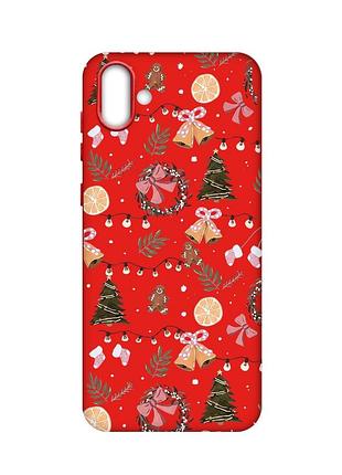 Матовый красный чехол на samsung galaxy a04 новогодний фон (принт 425)