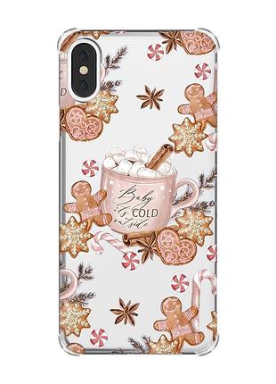 Чехол с утолщёнными углами на iphone x/xs новогодний фон (принт 426)