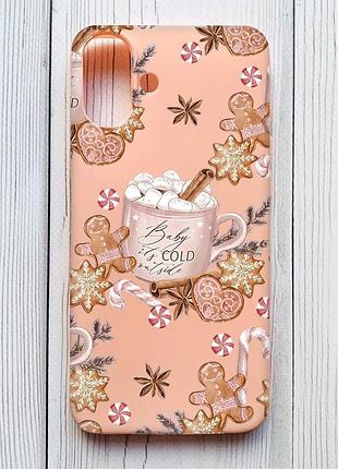 Матовый персиковый чехол на iphone 16 plus новогодний фон (принт 426)