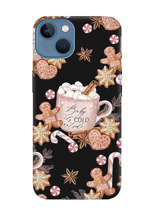 Матовый черный чехол на apple iphone 13 новогодний фон (принт 426)
