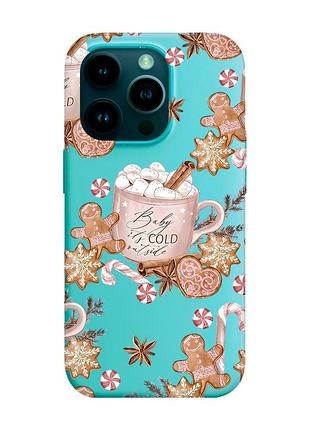 Матовый бирюзовый чехол на apple iphone 14 pro новогодний фон (принт 426)