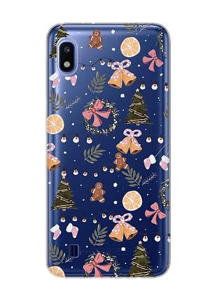 Прозрачный чехол на samsung galaxy a10 (2019) a105 новогодний фон (принт 425)
