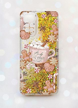 Чохол з плаваючими золотими блискітками на xiaomi redmi note 11 новорічний фон (принт 426)
