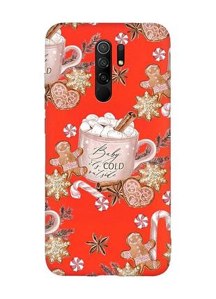 Матовый красный чехол на xiaomi redmi note 8 pro новогодний фон (принт 426)