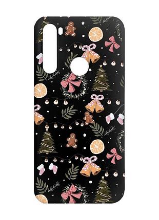 Матовый черный чехол на xiaomi redmi note 8 новогодний фон (принт 425)