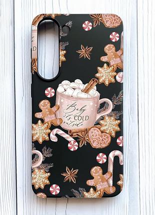 Матовый черный чехол на samsung galaxy s23 новогодний фон (принт 426)