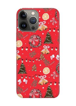 Матовый красный чехол на apple iphone 13 pro новогодний фон (принт 425)