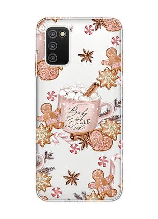 Прозрачный чехол на samsung galaxy a03s новогодний фон (принт 426)