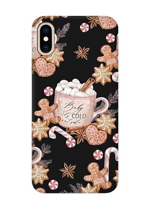 Матовий чорний чохол на iphone xs max новорічний фон (принт 426)