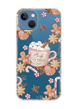 Прозрачный чехол на apple iphone 13 новогодний фон (принт 426)
