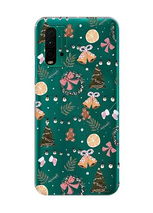 Прозорий чохол на xiaomi redmi 9t новорічний фон (принт 425)