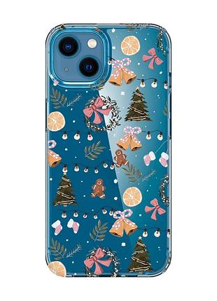 Прозорий чохол для iphone 13 mini новорічний фон (принт 425)