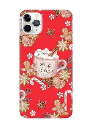 Матовый красный чехол на iphone 11 pro max (6.5) новогодний фон (принт 426)