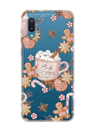 Прозрачный чехол на samsung galaxy a02/a022 (2021) новогодний фон (принт 426)