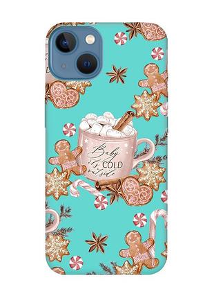 Матовый бирюзовый чехол на apple iphone 13 новогодний фон (принт 426)