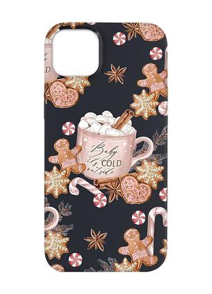 Матовый черный чехол на apple iphone 14 plus новогодний фон (принт 426)