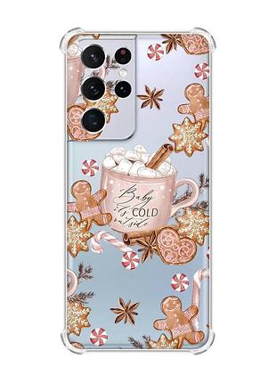 Чехол с утолщёнными углами на samsung galaxy s21 ultra новогодний фон (принт 426)