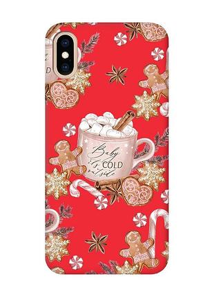 Матовий червоний чохол на iphone xs max новорічний фон (принт 426)