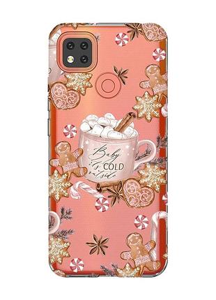 Прозрачный чехол для xiaomi redmi 9c/10a новогодний фон (принт 426)