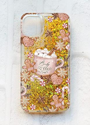 Чохол з плаваючими золотими блискітками на iphone 11 новорічний фон (принт 426)