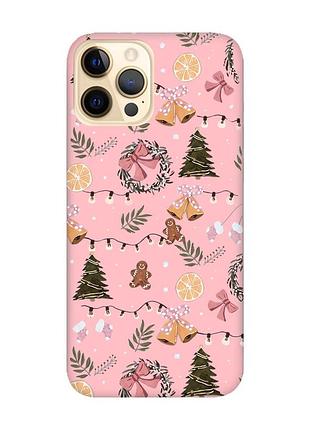 Матовый розовый чехол на apple iphone 12 pro max новогодний фон (принт 425)