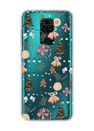 Прозорий чохол на xiaomi redmi note 9/redmi 10 x новорічний фон (принт 425)