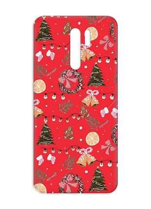 Матовий червоний чохол на xiaomi redmi 9 новорічний фон (принт 425)