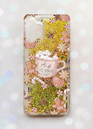 Чехол с плавающими золотыми блестками на samsung galaxy a32 новогодний фон (принт 426)