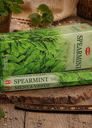 Аромапалочки hem spearmint (мята) 20 шт – угольные ароматы на бамбуковой основе, ароматические палочки, incense sticks, индия
