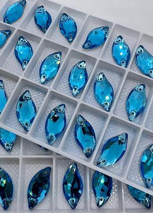Пришивные стразы lux листик , 10x20мм, aquamarine, 1 шт