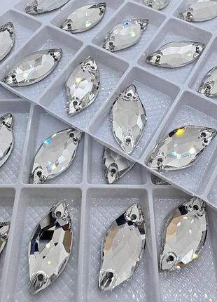 Пришивные стразы lux листик , 10x20мм, crystal, 1 шт