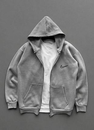 Серая кофта спортивная оверсайз nike с капюшоном на молнии, стильная зип-худи найк серая на лето для мужчин m