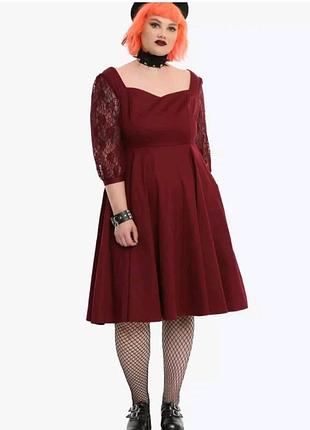 Вінтажна сукня в стилі рокабілі hearts & roses burgundy lace sleeve swing dress