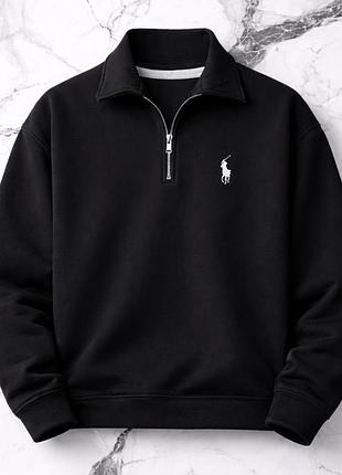 Чоловіче поло polo ralph lauren чорне, стильний напівзамок polo на весну, якісний світшот поло ральф лорен на замку для підрос s
