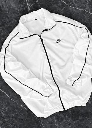 Ветровка nike белая весенняя, демисезонная куртка найк плащевка, стильная куртка весна-осень без капюшона