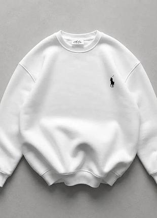 Світшот polo ralph lauren білий, oversize кофта поло ральф лорен з бавовни, світлий світшот polo для підлітків l