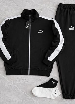 Спортивный костюм puma черный мужской, спорт костюм пума с лампасами качественный, кофта и штаны puma стильные для мужчин